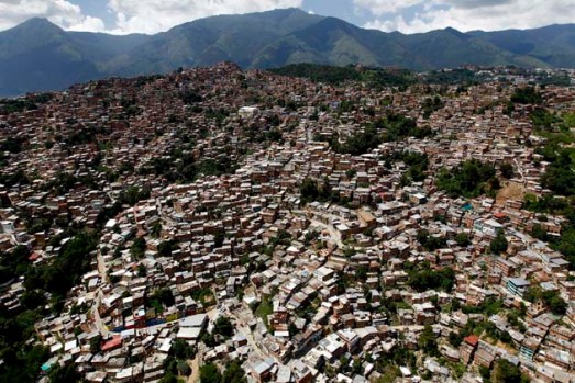 Aerial view of Venezuela's biggest slum of Petare in Caracas