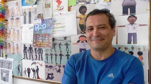 Alvaro Caceres dans les studios de sa compagnie "Albatros", Caracas décembre 2012.